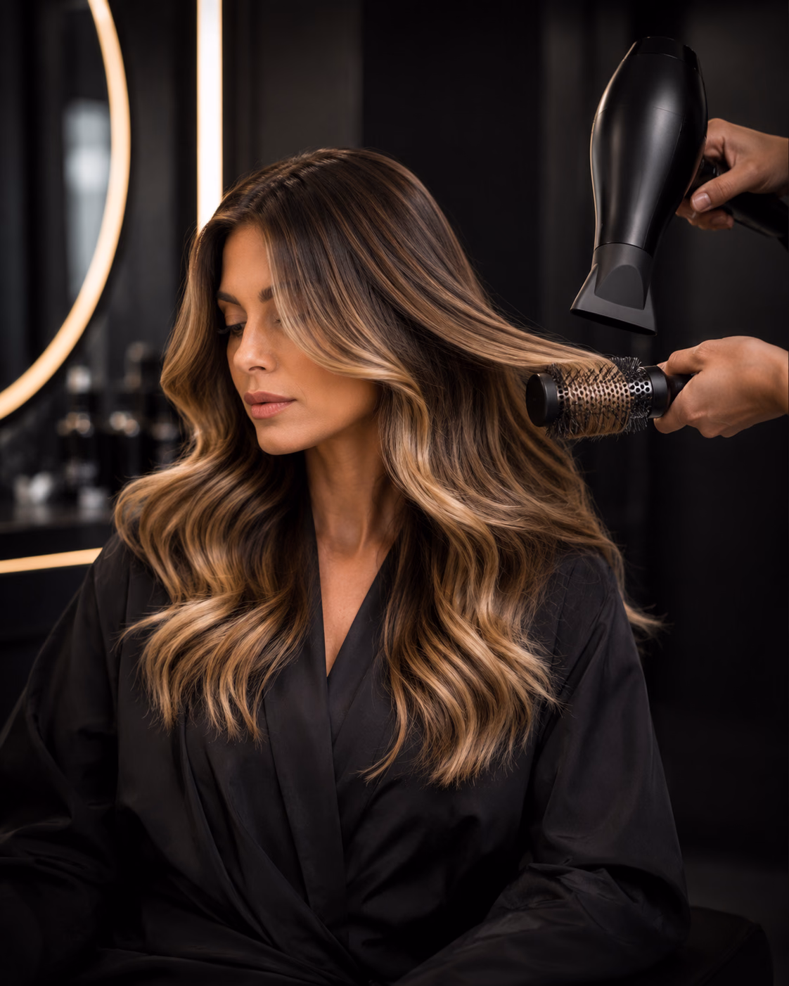 Hair styling in progress